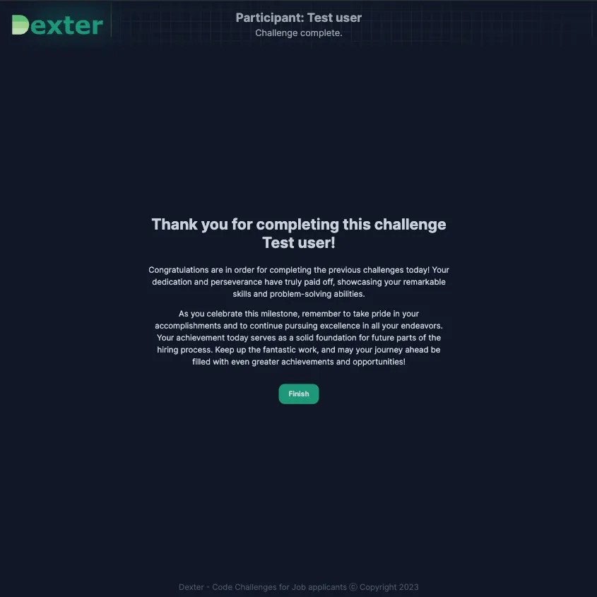 Dexter platform completed challenge
